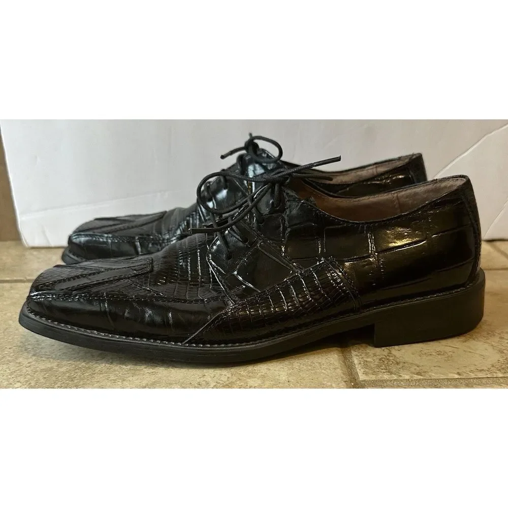 STACY ADAMS GENUINE SNAKE SKIN LEATHER BLACK LACE UP DRESS SHOE SZ‎ 8.5M